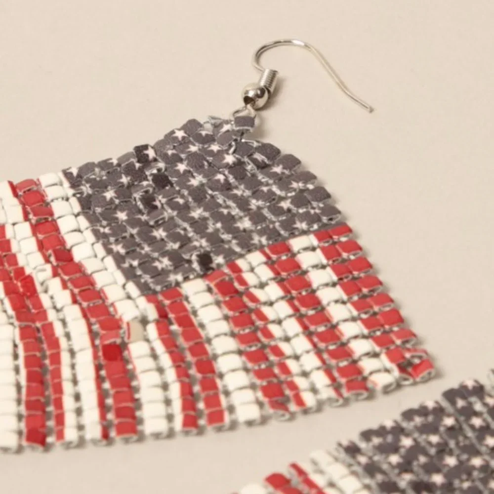 USA Flag Earrings Drop Dangle New 4th of July Patriot